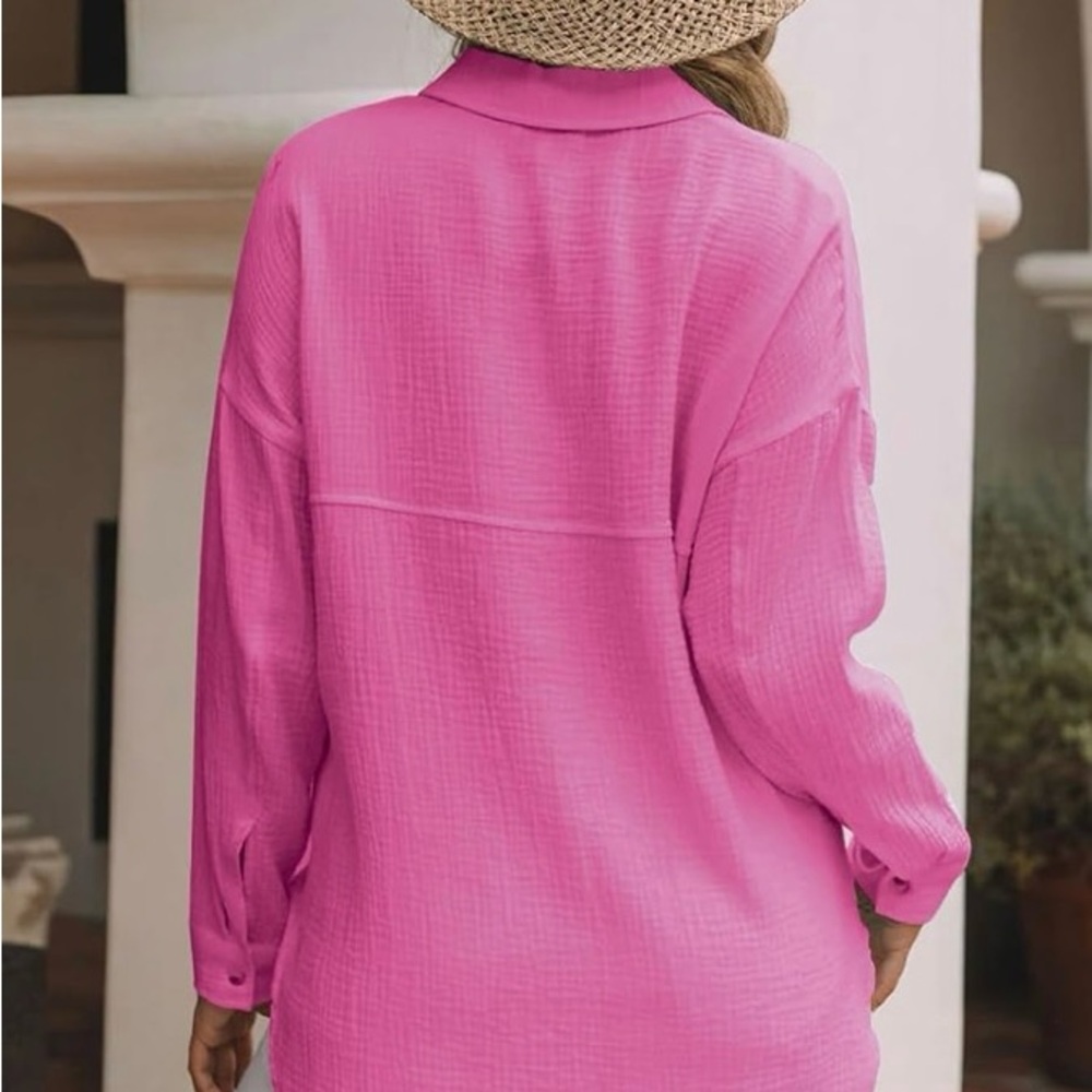 BUNDLE, Pink and Cream Oversized Cuffed Sleeve Button Down Shirts - Picture 3 of 8